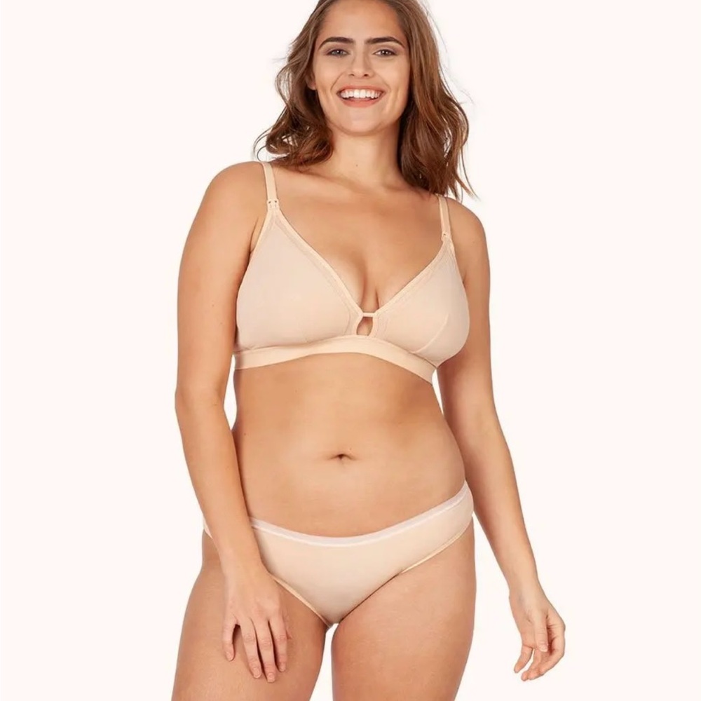 Lively Busty Nursing Bra Mesh Trim Bralette | Toasted Almond | Sz 1, 30DD-32DDD